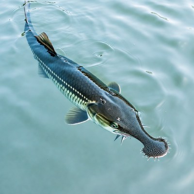 Beluga Sturgeon Swimming in Water