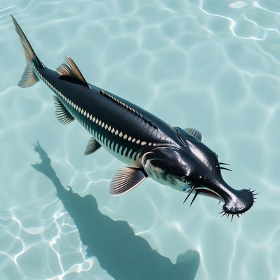 Sterlet Sturgeon Swimming in Pool