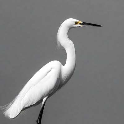White Egret Standing on Gray Background