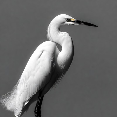 White Egret Standing on Gray Background