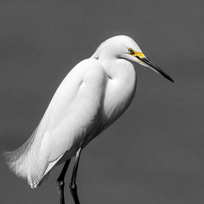 White Egret Standing on Gray Background