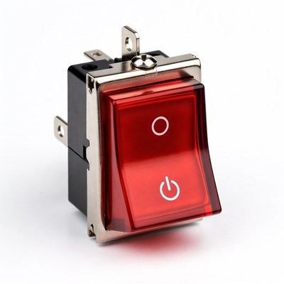 Red Rocker Switch on White Background