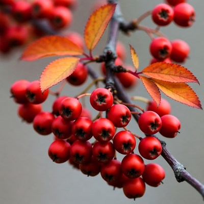 Red Mountain Ash Berries on Branch
