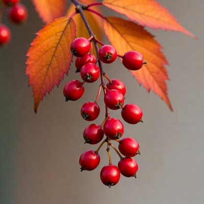 Red Berries on Autumn Maple Branch