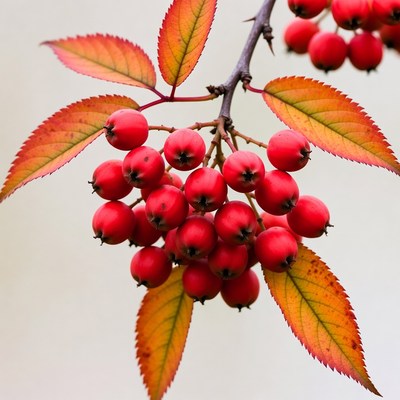 Red Mountain Ash Berries with Autumn Leaves