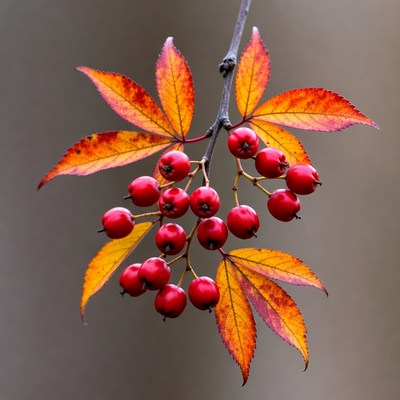 Red Berries on Autumn Branch