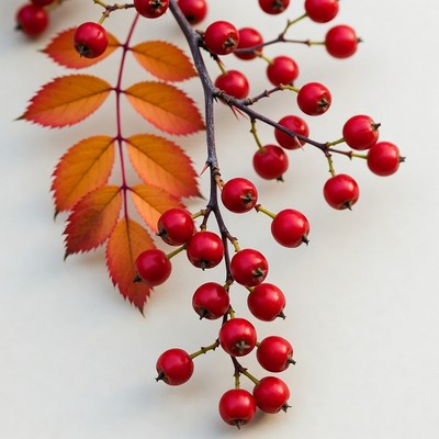 Red Rowan Berries with Orange Leaves