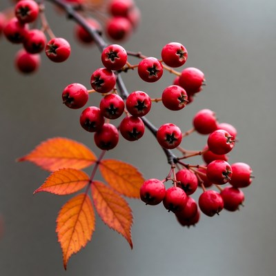 Red Mountain Ash Berries on Branch