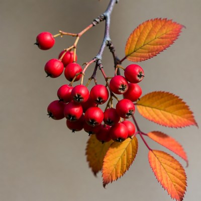 Red Mountain Ash Berries on Branch