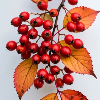 Red Mountain Ash Berries with Orange Leaves