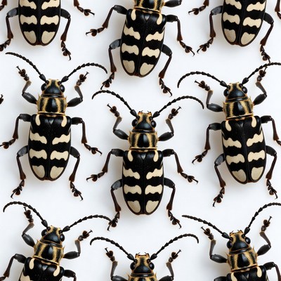 Striped Longhorn Beetles on White