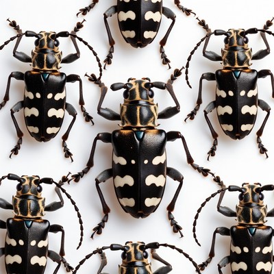 Longhorn Beetles Pattern on White