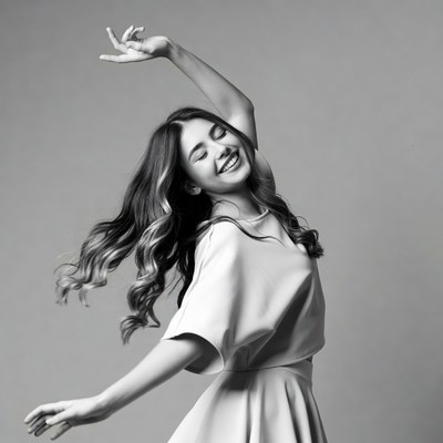 Woman dancing with arms raised