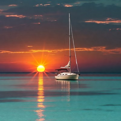 Sailboat at Sunset on Calm Sea