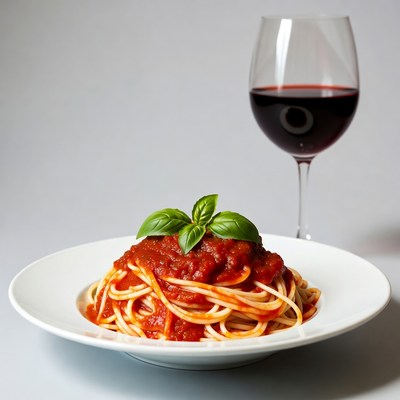 Spaghetti with Tomato Sauce and Red Wine