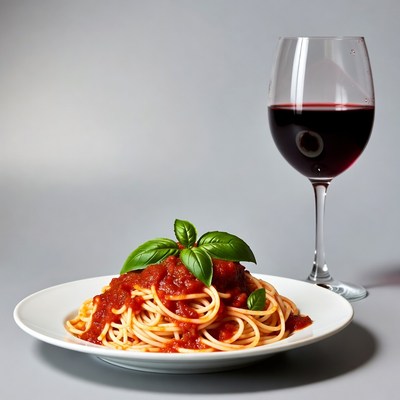 Spaghetti with Tomato Sauce and Red Wine