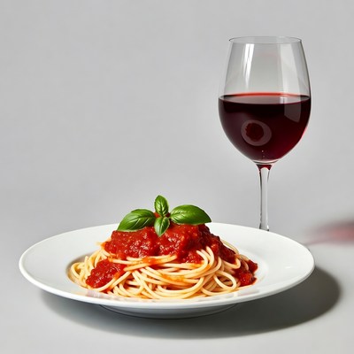 Spaghetti with marinara and red wine