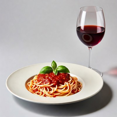 Spaghetti with marinara and red wine