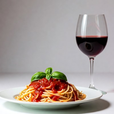 Spaghetti with marinara and red wine