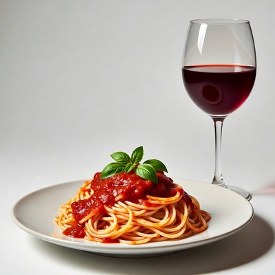 Spaghetti with marinara and red wine