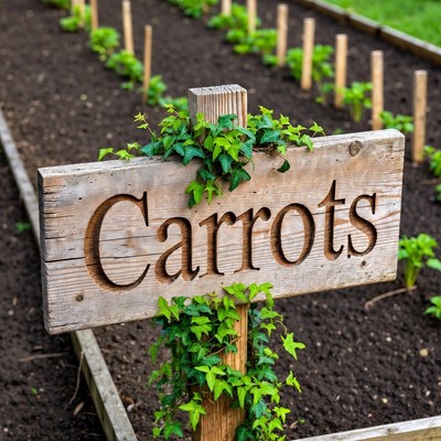 Carrots sign in garden bed