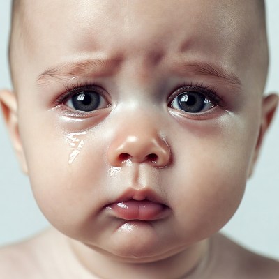 Baby crying with tears