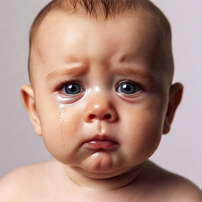 Baby crying with tears
