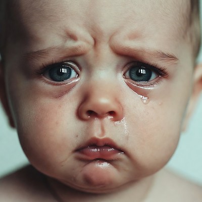 Baby crying with tears