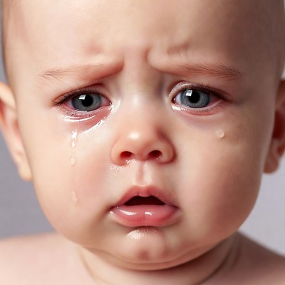 Baby crying with tears