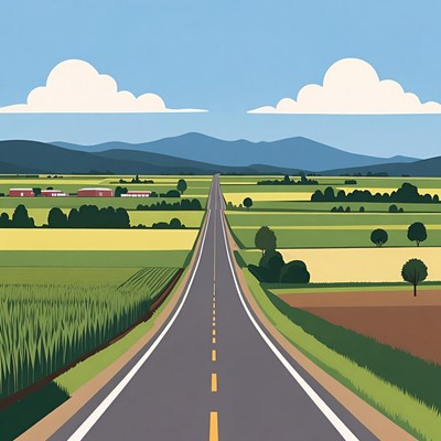 Country Road Through Farmlands