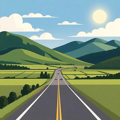 Winding road through green mountains