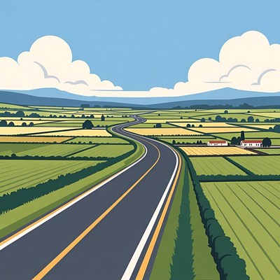 Winding Road Through Farmlands