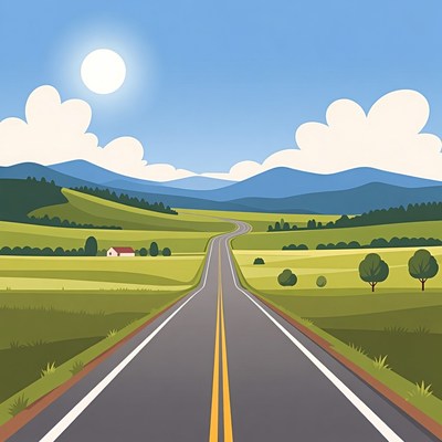 Winding Road Through Green Mountains