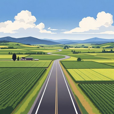 Winding Road Through Farmlands
