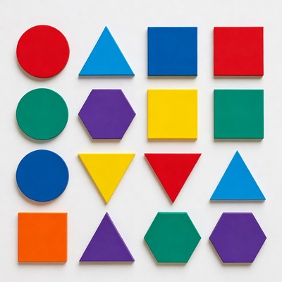 Colorful Geometric Shapes on White