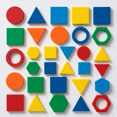 Colorful wooden shapes on white background