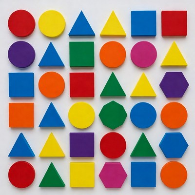 Colorful wooden shapes on white background