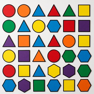 Colorful Shapes Grid on White