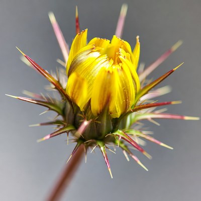 Yellow spiny thistle flower closeup