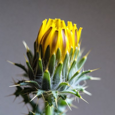 Closeup of spiky yellow thistle flower