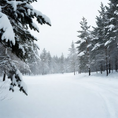 Snowy Pine Forest Path