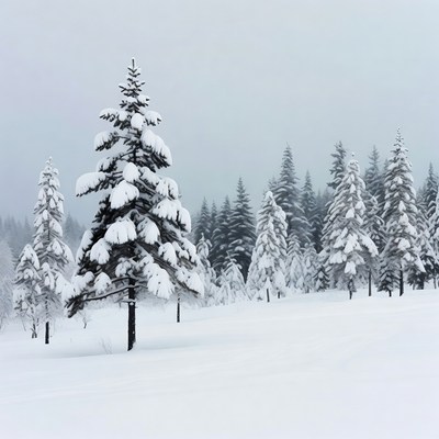 Snowy Pine Trees in Winter Forest