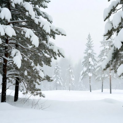 Snowy Pine Trees in Winter Forest