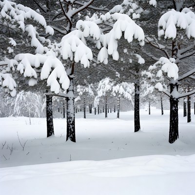 Snowy Pine Trees in Winter Forest