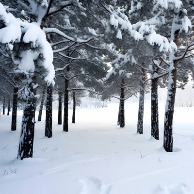 Snowy Pine Trees in Winter Forest