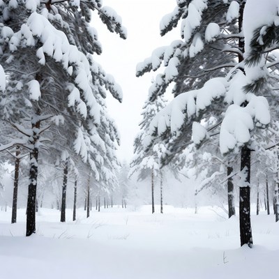 Snowy Pine Trees in Forest