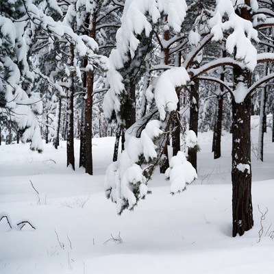Snowy Pine Forest in Winter