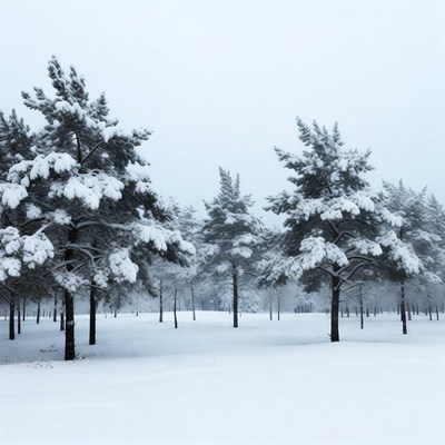 Snowy Pine Trees in Winter Field