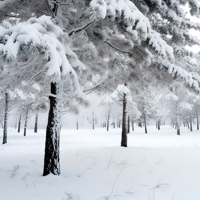 Snowy Pine Trees in Winter Forest