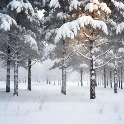 Snowy Pine Trees in Winter Forest